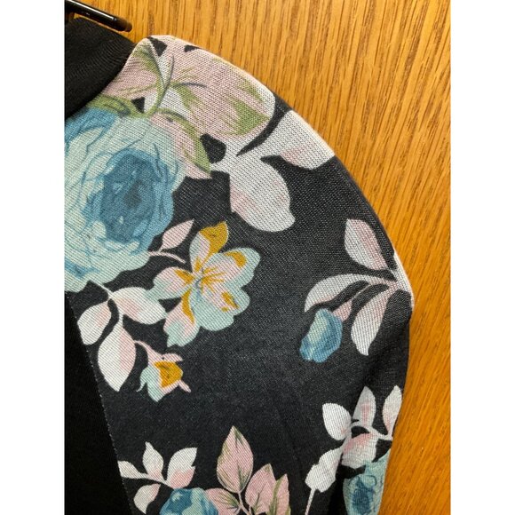 Cool Melon Floral Raglan Sleeve Top S Black & Multicolor Polyester/Spandex Blend - Picture 6 of 6